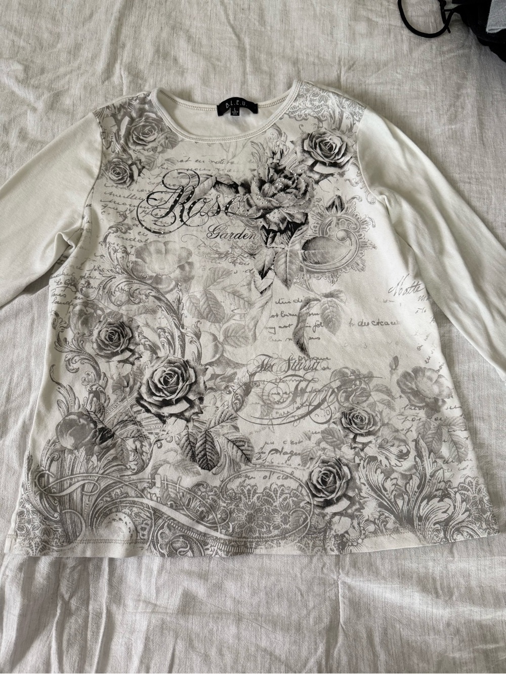 B.L.E.U. Cream Top with Gray Floral Script Print - Picture 3 of 5